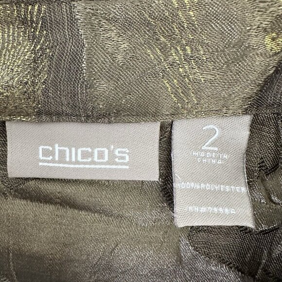 Chicos Button up Shirt Metallic Brocade Jacquard Size L - Picture 7 of 10